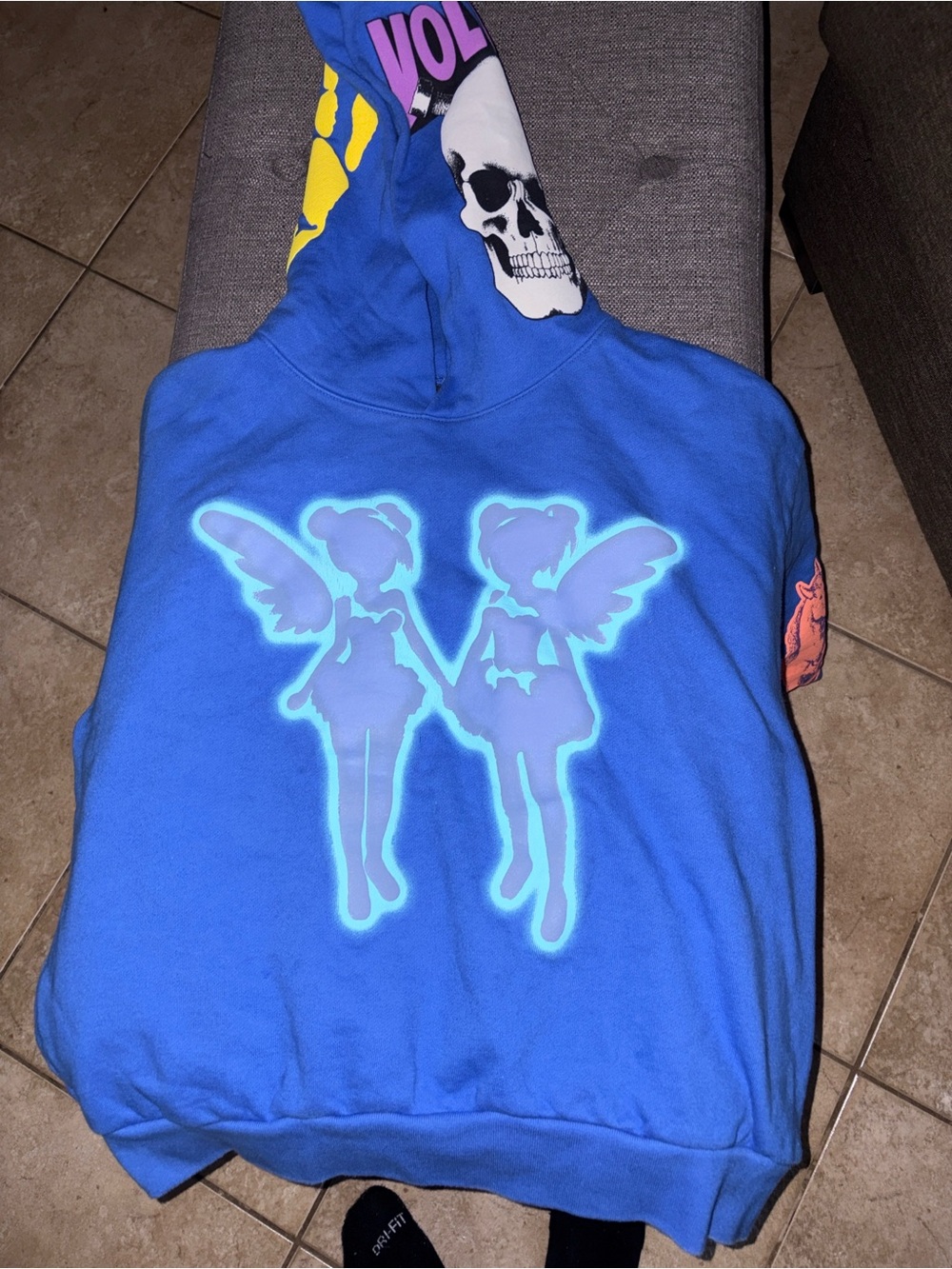 Drake Blue Kids Hoodie with Neon Twin Fairy Graphic